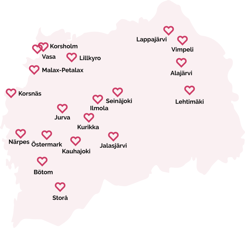 TTBotnian toimipisteet Pohjanmaan ja Etelä-Pohjanmaan alueella